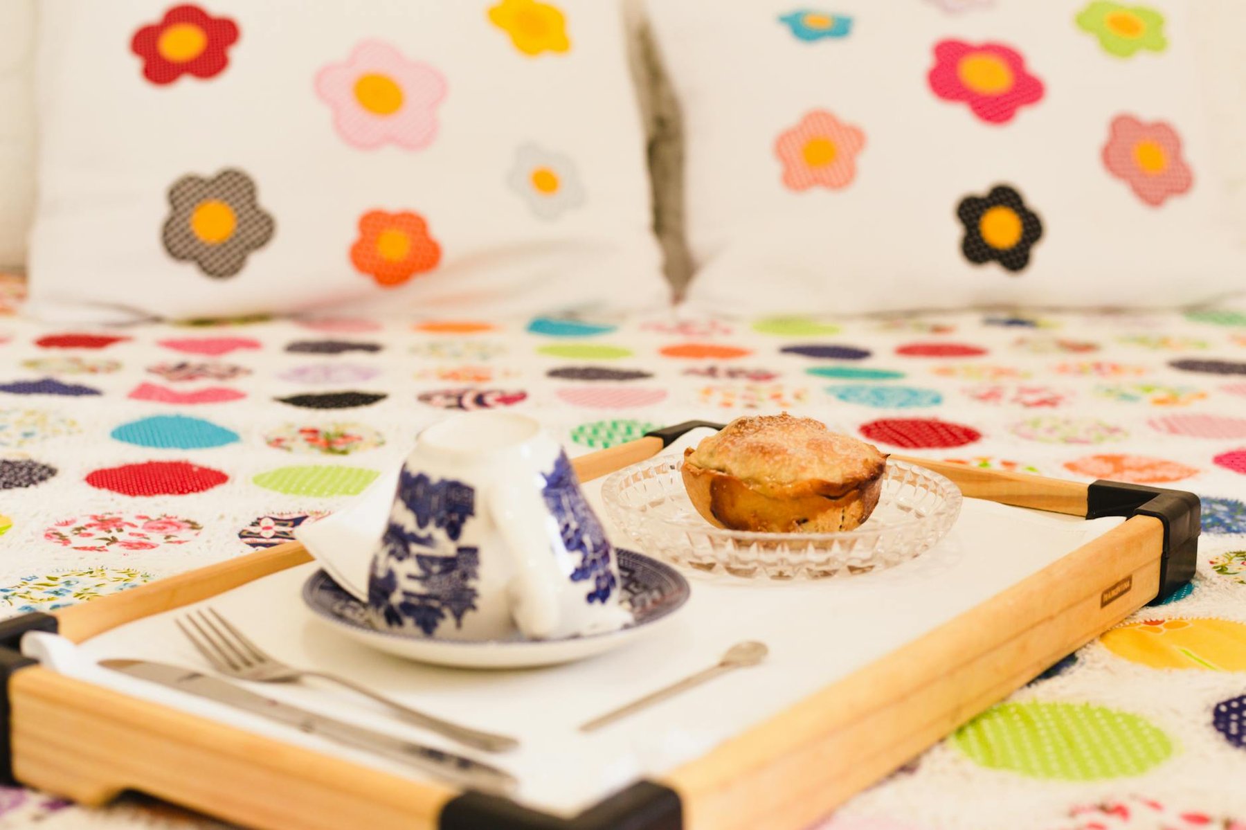 Breakfast tray in a sunny B&B bedroom reminiscent of Devonport, Auckland